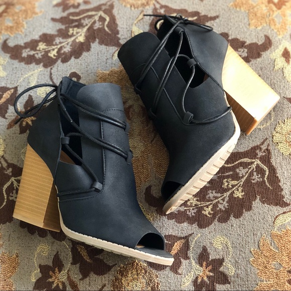 Only Size 8 left. Black Open Toe Bootie - Picture 5 of 7